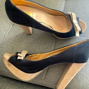 Beige and black heels